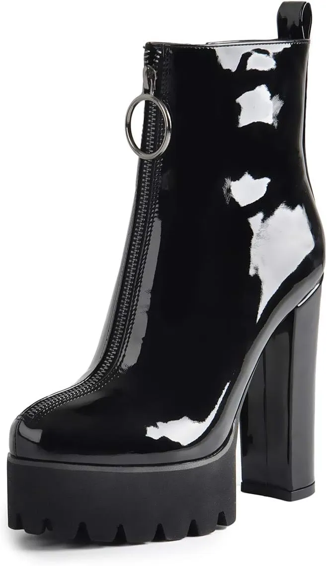 Richealnana Women's Elastic Platform Boots Round Toe Chunky High Heel Pull on Ankle Booties