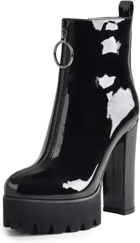Richealnana Women's Elastic Platform Boots Round Toe Chunky High Heel Pull on Ankle Booties