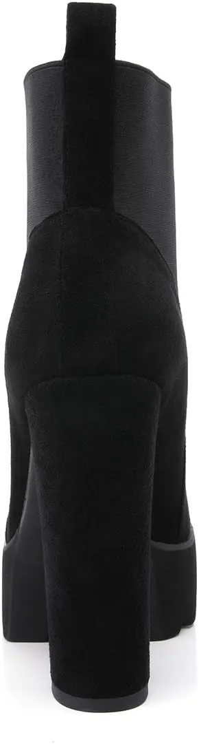 Richealnana Women's Elastic Platform Boots Round Toe Chunky High Heel Pull on Ankle Booties