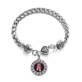 Silver Ballerina Slippers Circle Charm Braided Bracelet