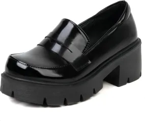 Uniquelly Platform Loafers for Women Chunky Loafers Round Toe Penny Loafers Lug Sole Mid Heel Slip On Comfort Fashion Business Work Shoes