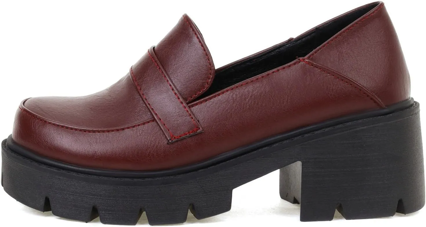 Uniquelly Platform Loafers for Women Chunky Loafers Round Toe Penny Loafers Lug Sole Mid Heel Slip On Comfort Fashion Business Work Shoes