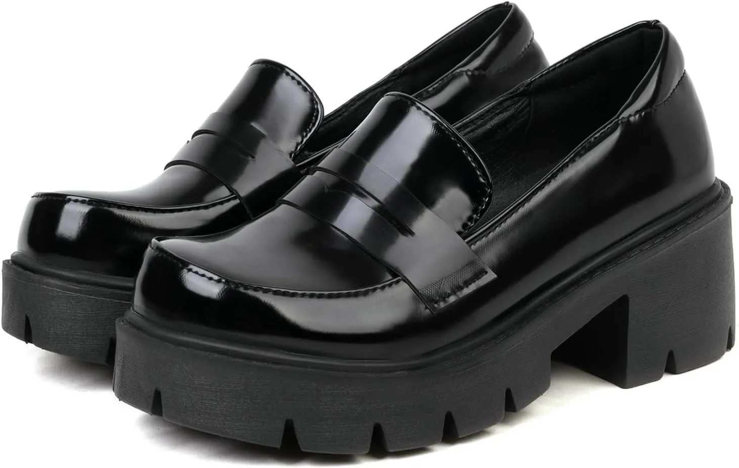 Uniquelly Platform Loafers for Women Chunky Loafers Round Toe Penny Loafers Lug Sole Mid Heel Slip On Comfort Fashion Business Work Shoes