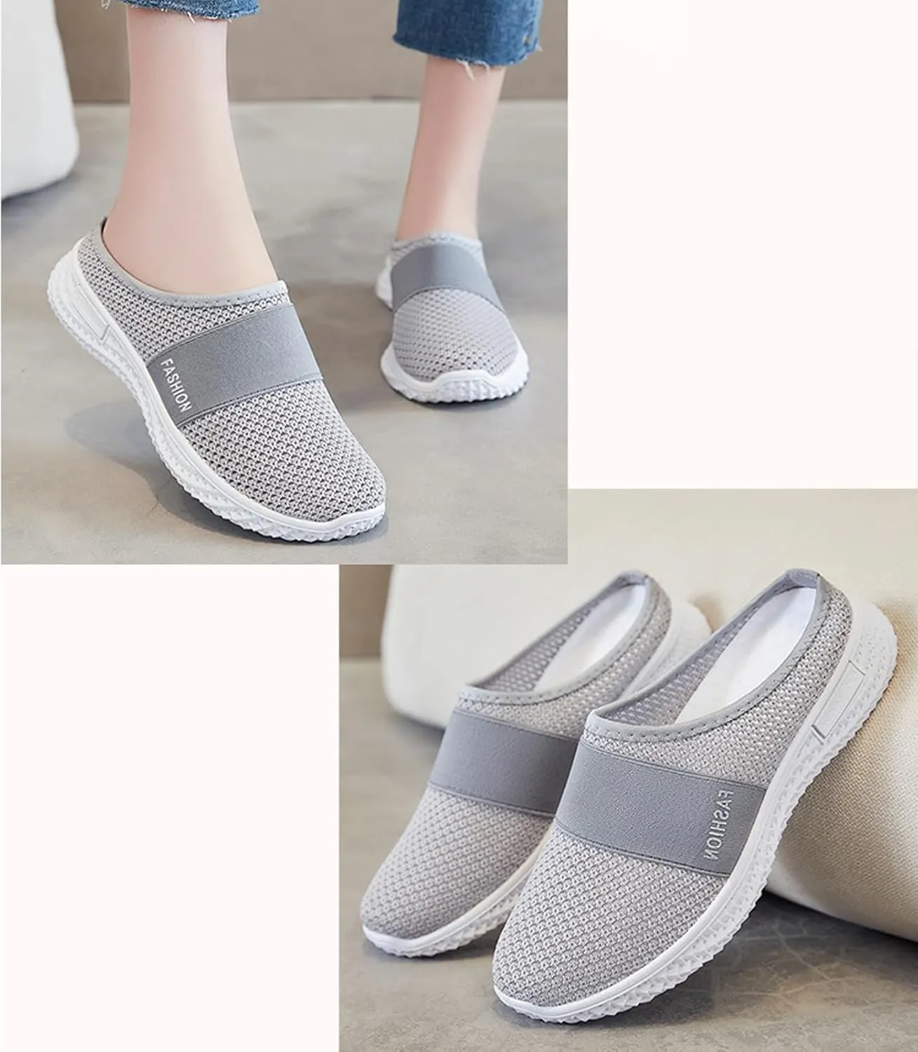 Women's Breathable Mesh Shoes Outdoor Hiking Shoes Fashion Loafers Slip-Ons Slippers Walking Sneakers Open Back Slip On Air Cushion Lightweight Beach Sandals Mules Clogs for Women Men