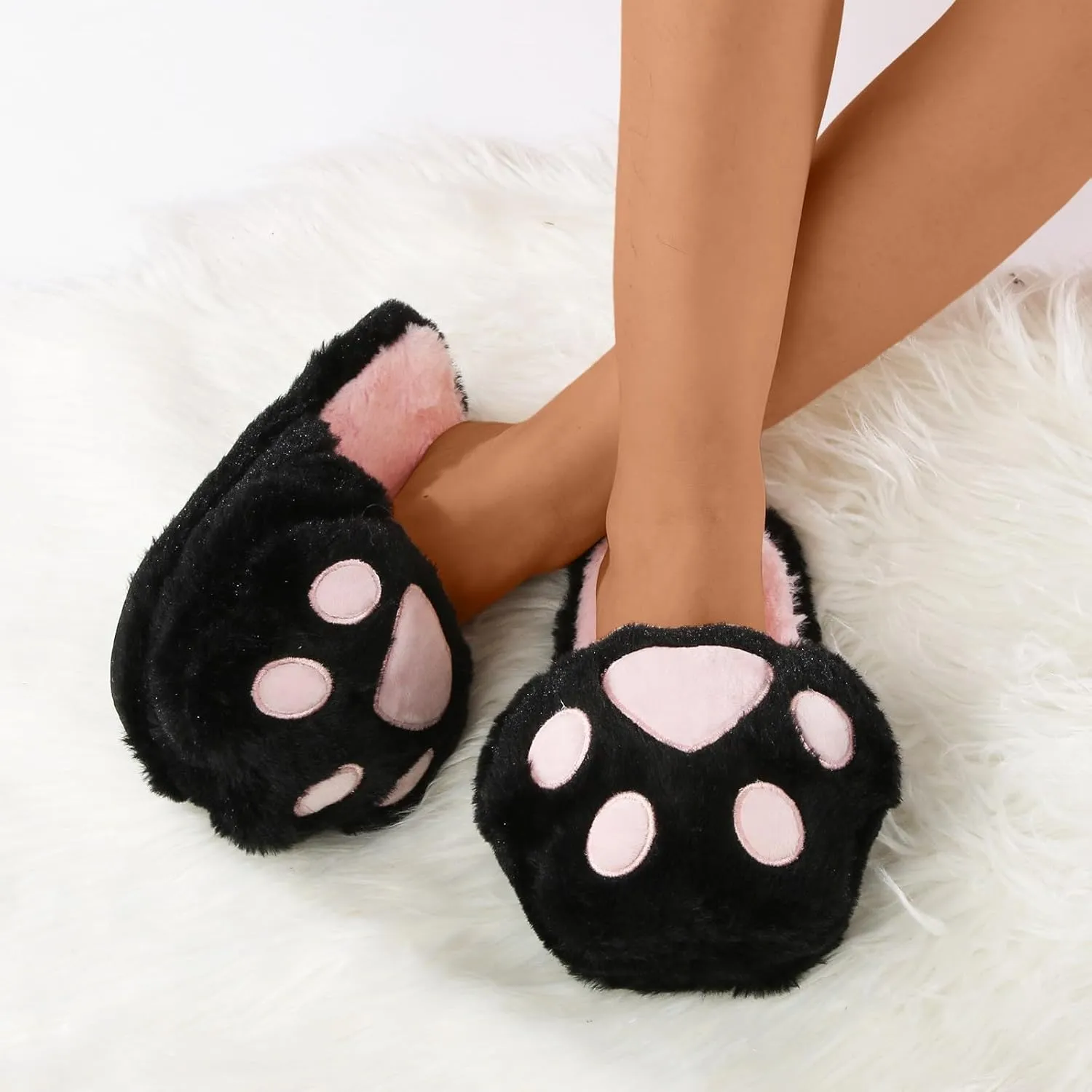 Women's Fuzzy Slippers Simulation Cat Slippers Plus Velvet Warm Summer for Women Memory Foam