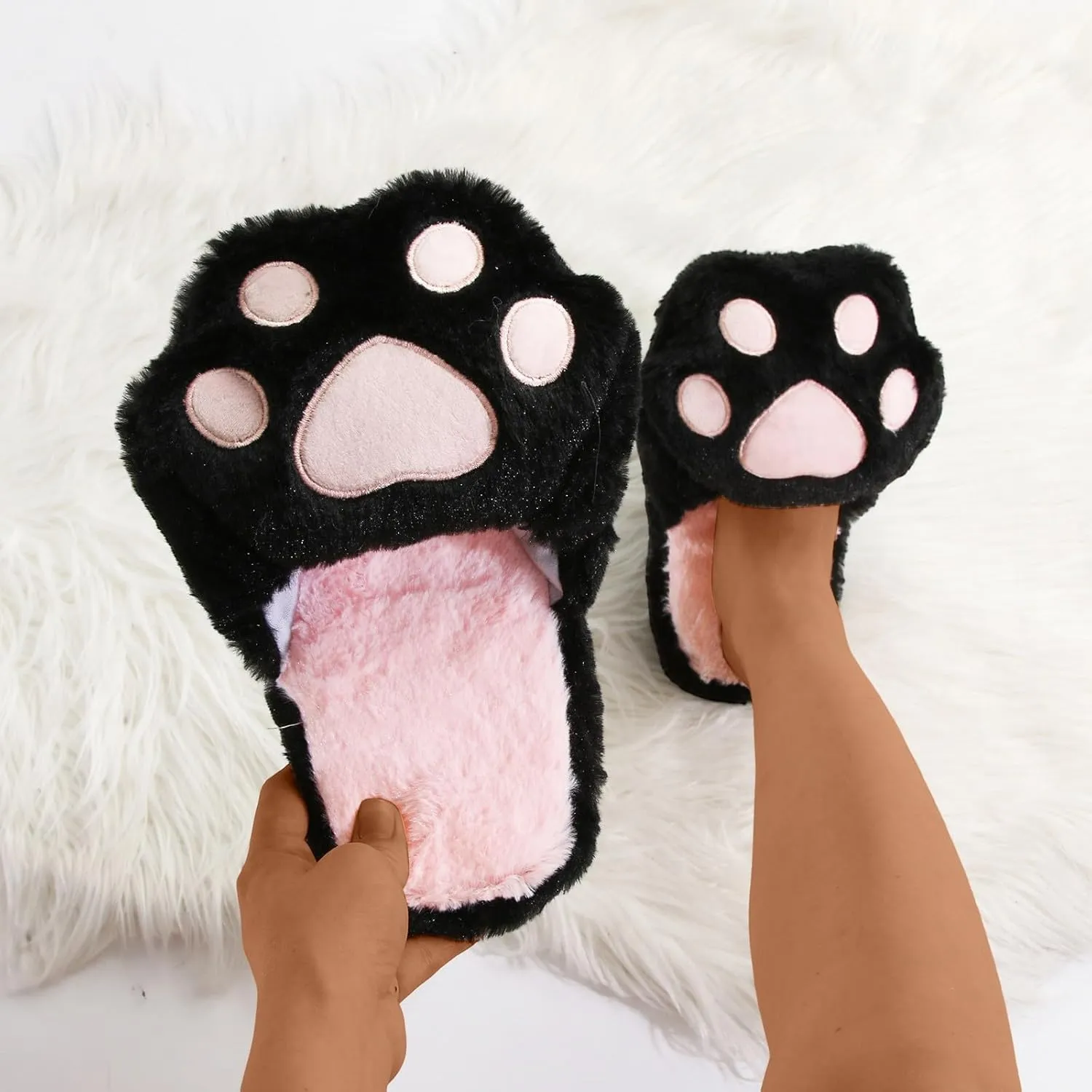 Women's Fuzzy Slippers Simulation Cat Slippers Plus Velvet Warm Summer for Women Memory Foam