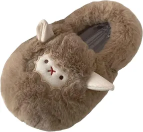 Women's Plush Slippers Cute Cartoon Sheep Shaped Slippers Winter Warm All Inclusive Flat Soled Soft 7