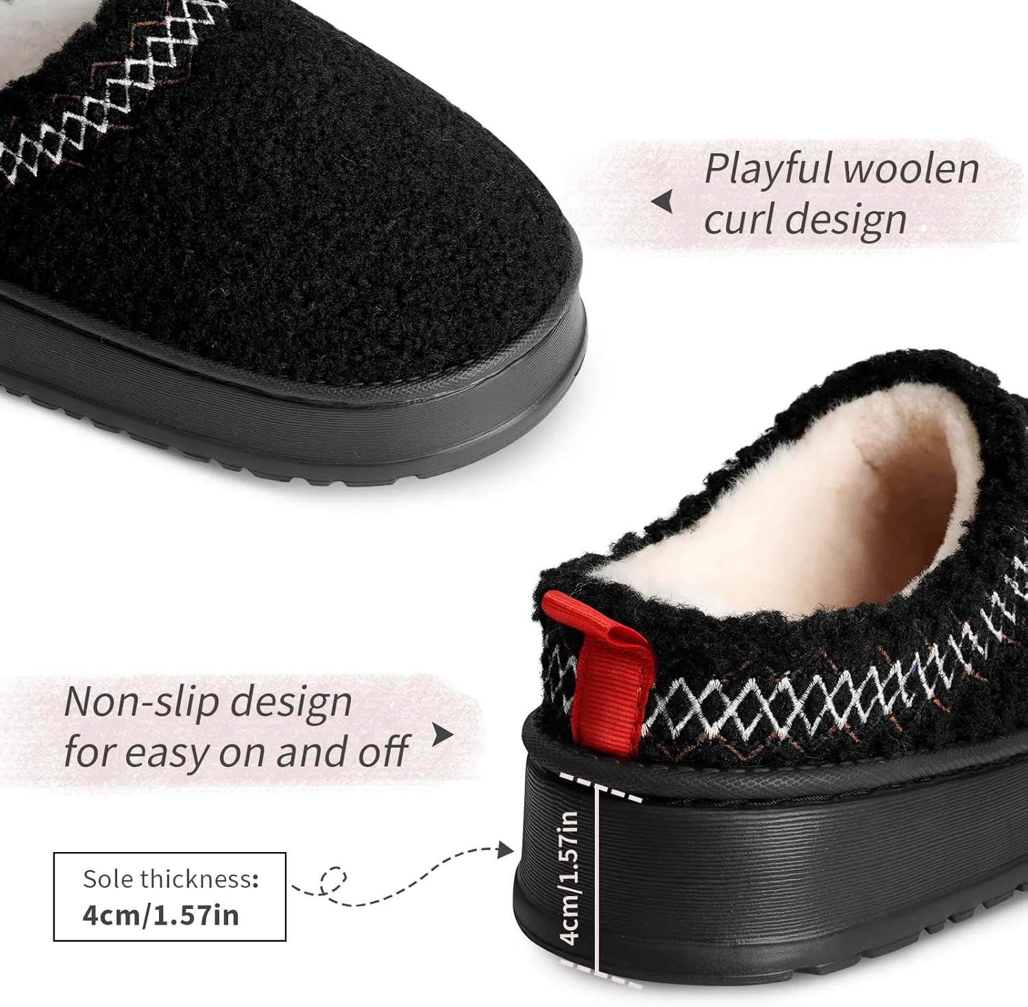 Women's Slippers Platform Mini Boots, Super Light EVA 4cm Thick Sole, Fur Fleece Lined, Cozy and Stylish Slipper for Outdoor Indoor